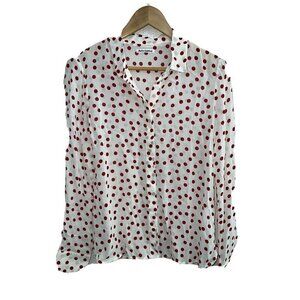 REFORMATION White Blouse Red Polka Dots Holiday Shirt Longsleeve Top Buttons T